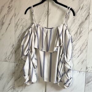Ups & Downs Open Shoulder Stripe Blouse SZ L